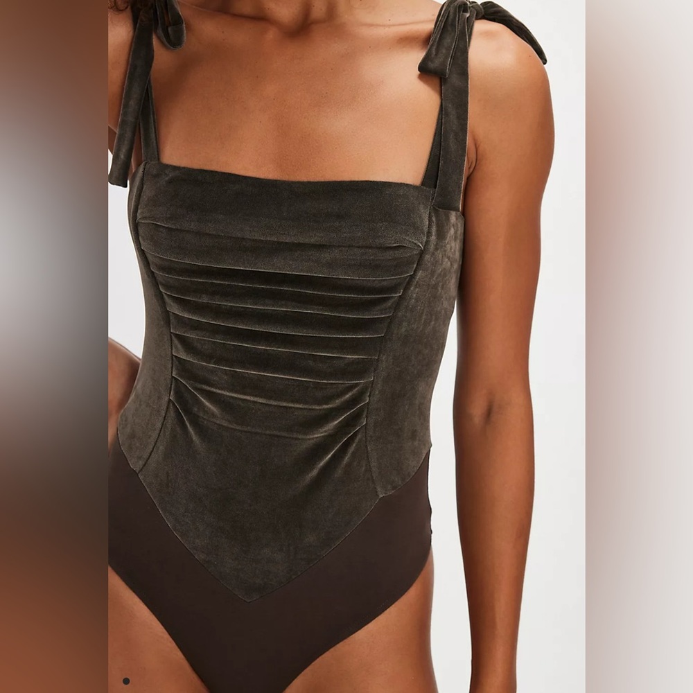 Free People Haven Velvet Tie-Shoulder Bodysuit